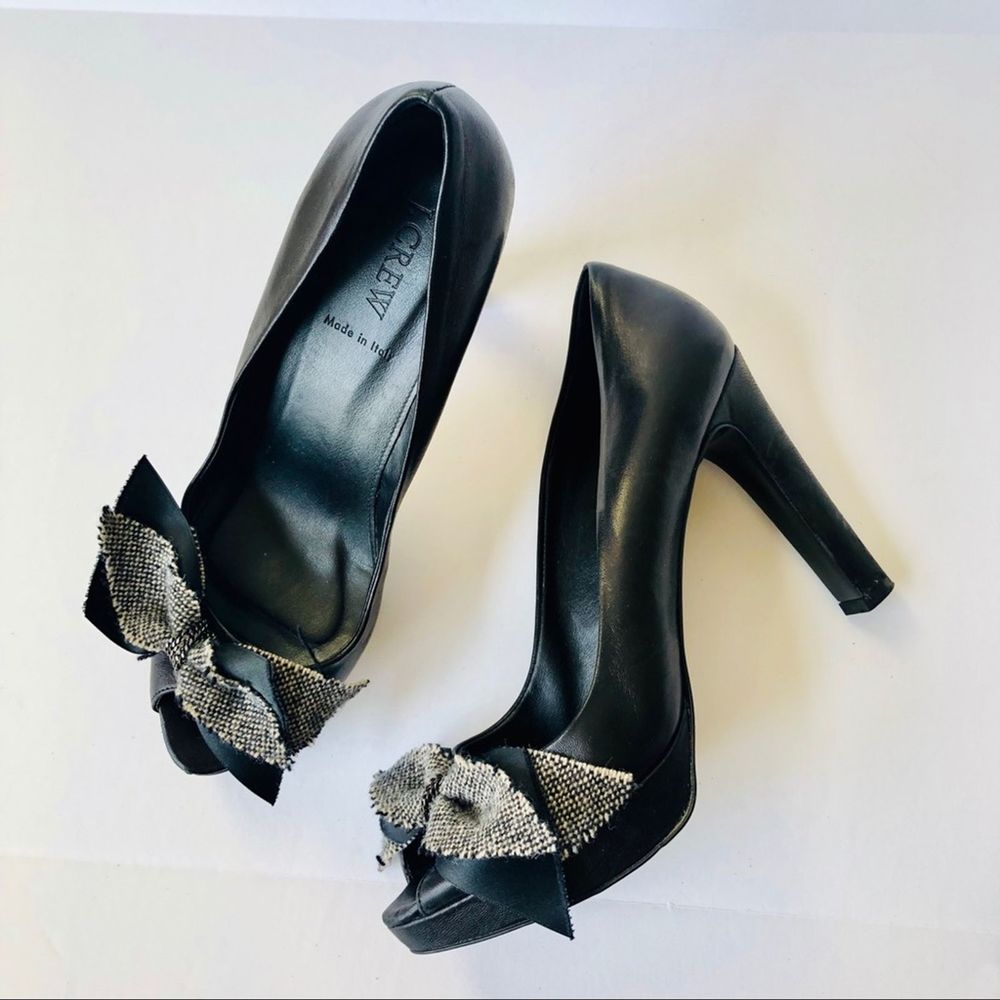 J.Crew 9 Leather Peep Toe Bow Chain Heels Pumps